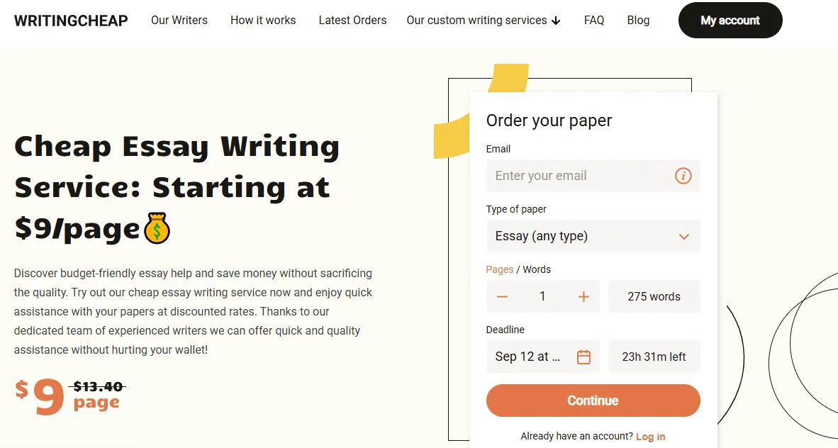 WritingCheap website interface